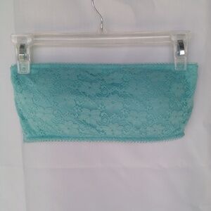 ~Stretchy Floral Aqua Blue Lace Lined Bandeau W/ Removable Pads Eyelet Sheer Bac